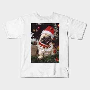 Christmas Holiday Santa Pug Dog Kids T-Shirt